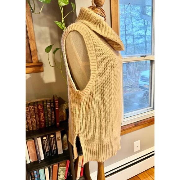 Zara Cowel Neck Chunky Knit Camel Oversized Sweater Vest - Picture 6 of 9